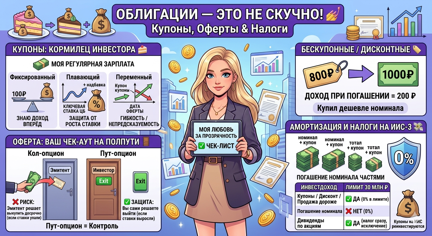 Облигации: купоны, оперты, опционы, амортизация, ИИС